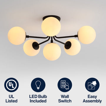 Olivier Parisian 24" Globe Modern Industrial Iron Bistro LED Semi Flush Mount